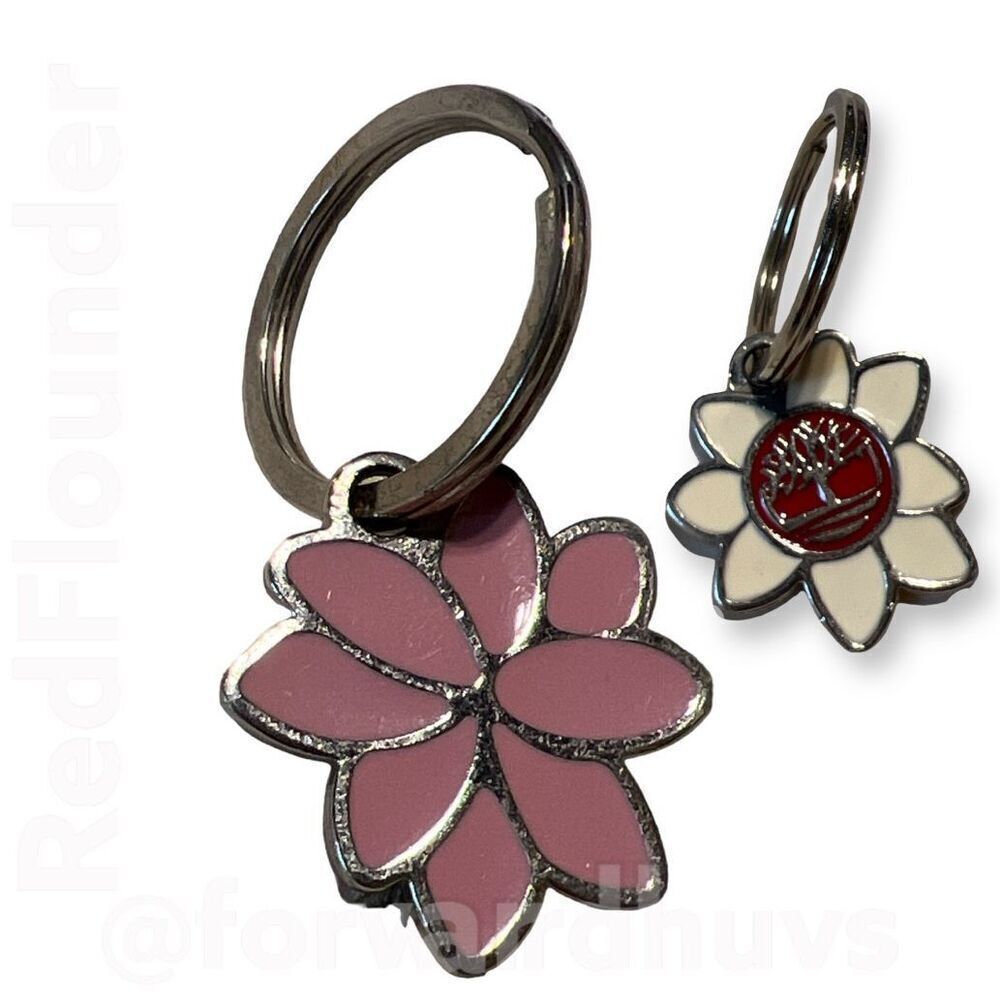 Keychain | Pink Enamel Flower | White Enamel Flower on Back